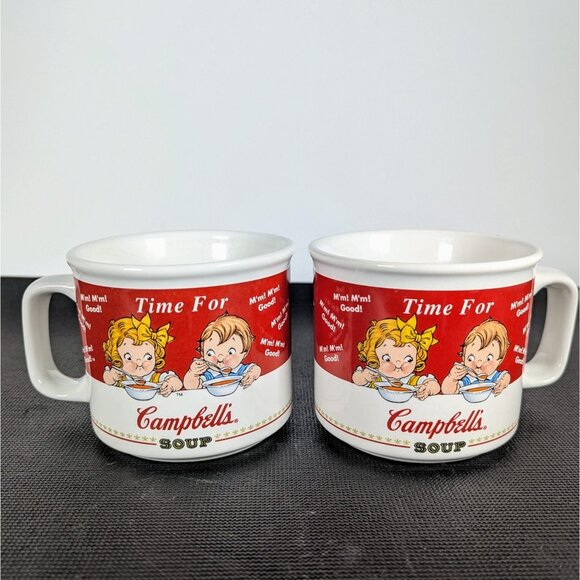 Campbells Soup ~Time For Campbells Soup Mugs Set 2  1998 Houston Harvest Vintage - Picture 1 of 4